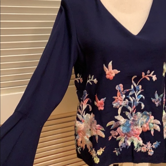 Karen Kane Embroidered Top in Navy - Picture 6 of 16